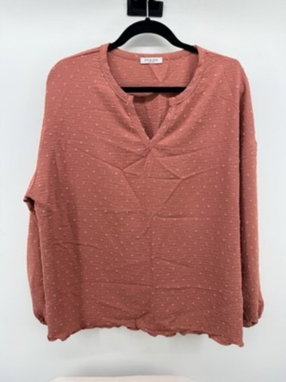 Ekouaer Women’s Swiss Dot Blouse Size L Dusty Rose Long Sleeve Split Neck Top
